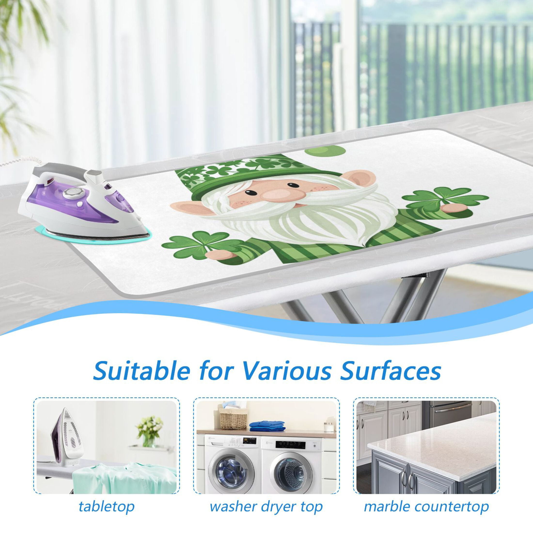 Dwarf with Clover St Patricks Day Ironing Mat Blanket Portable Travel Ironing Pad Heat Resistant Pad 47.2" x 27.6”