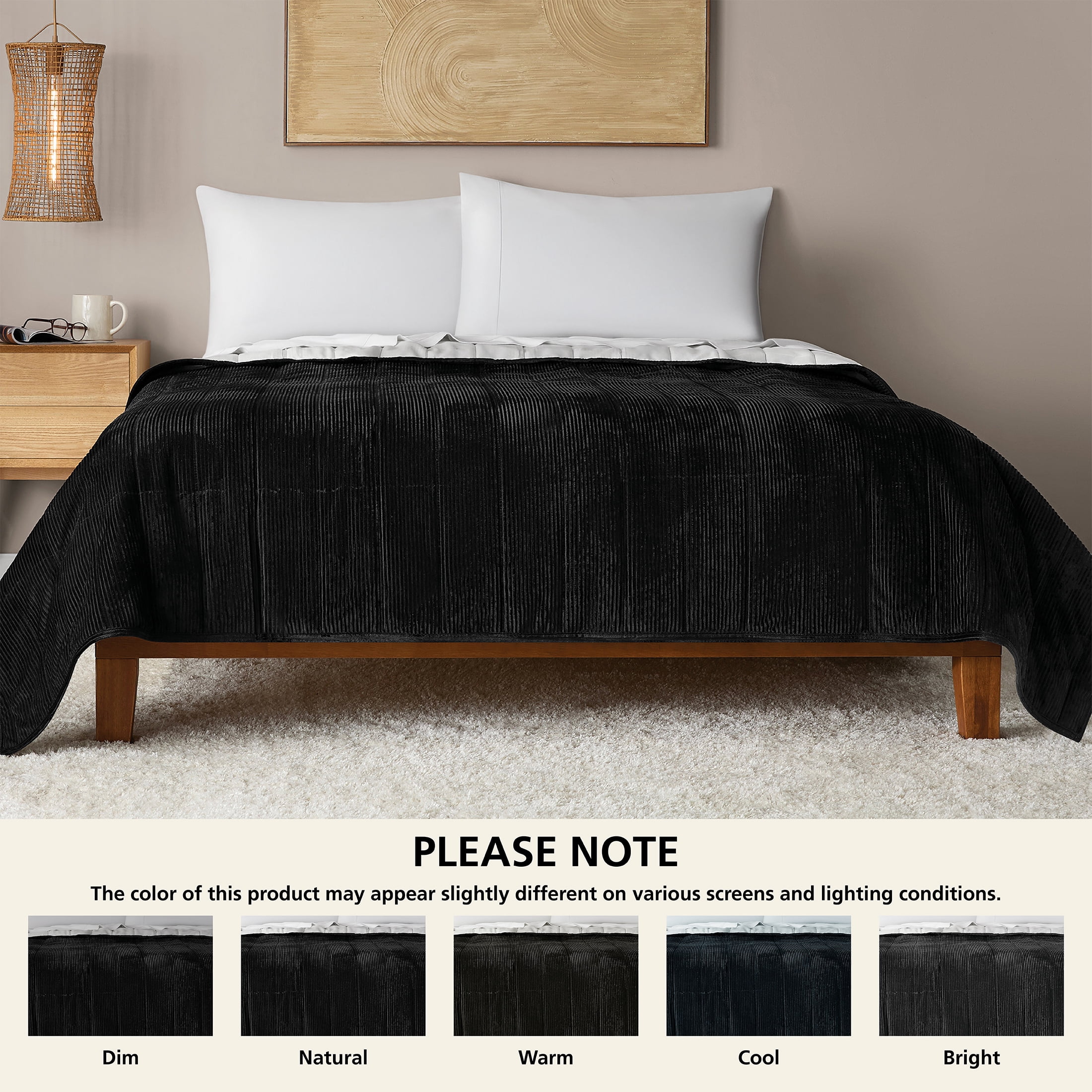 Mainstays Corduroy Quilt, Full/Queen, Black, Reversible Bedding