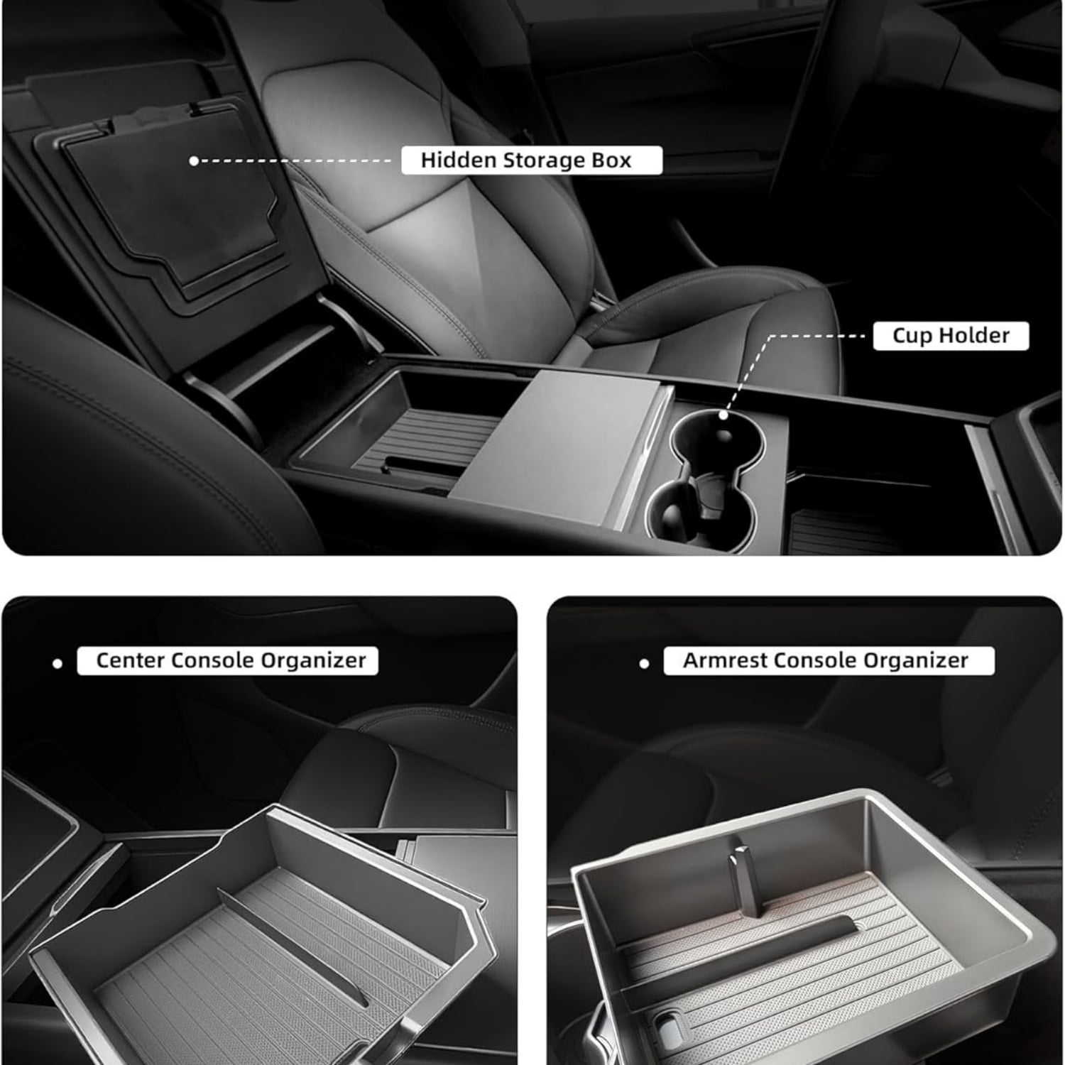 2026 Model Y Juniper Accessories 5PCS NEW Center Console Organizer Tray for Tesla 2025-2026 Model Y Juniper Storage Tray [Silent Lining,Smooth Sliding] Armrest Hidden Box Cup Holder Camera Cover