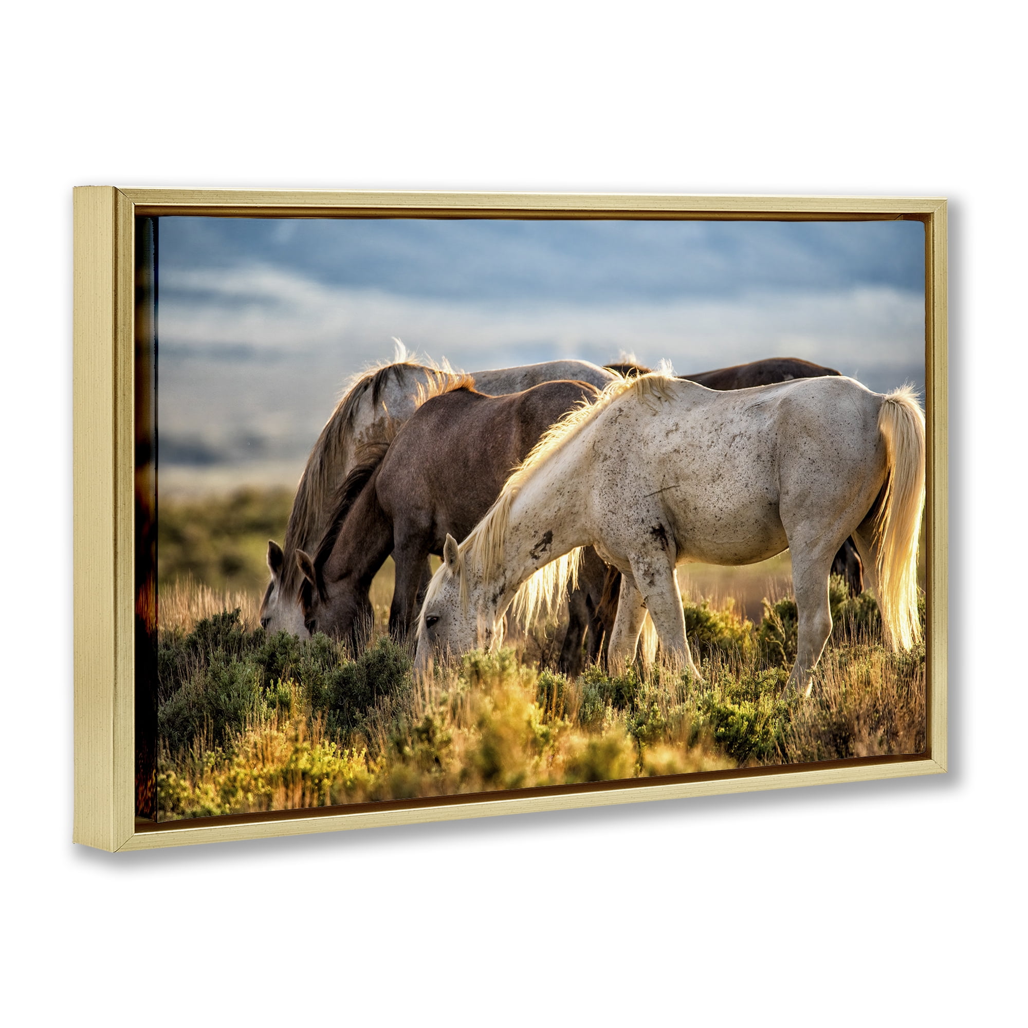 Stupell Industries Equine Evening Graze Gold Framed Floater Canvas Wall Art, design by Tim West
