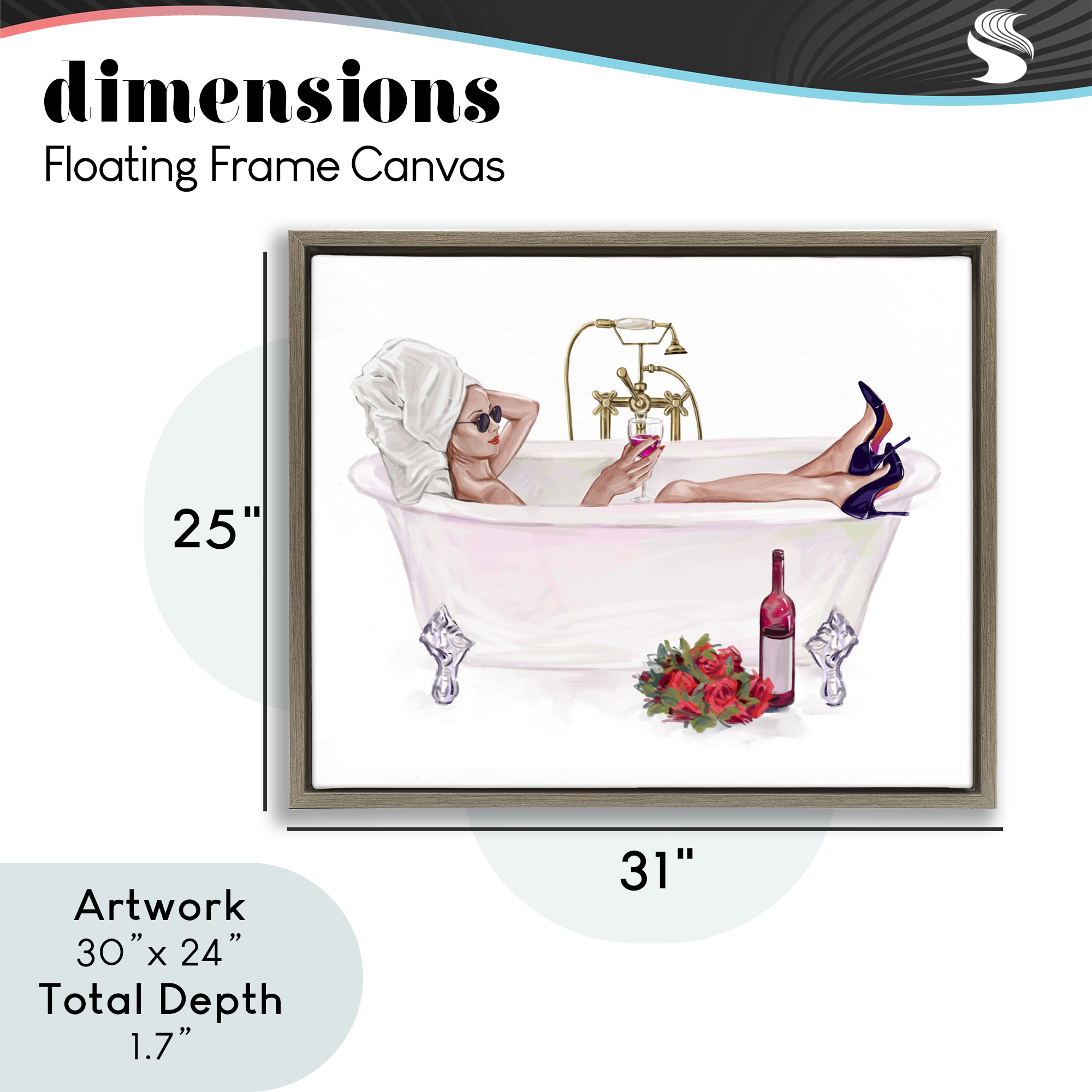 Woman with Wine Bath Brown Framed Floater Canvas Wall Art, design by Ziwei Li