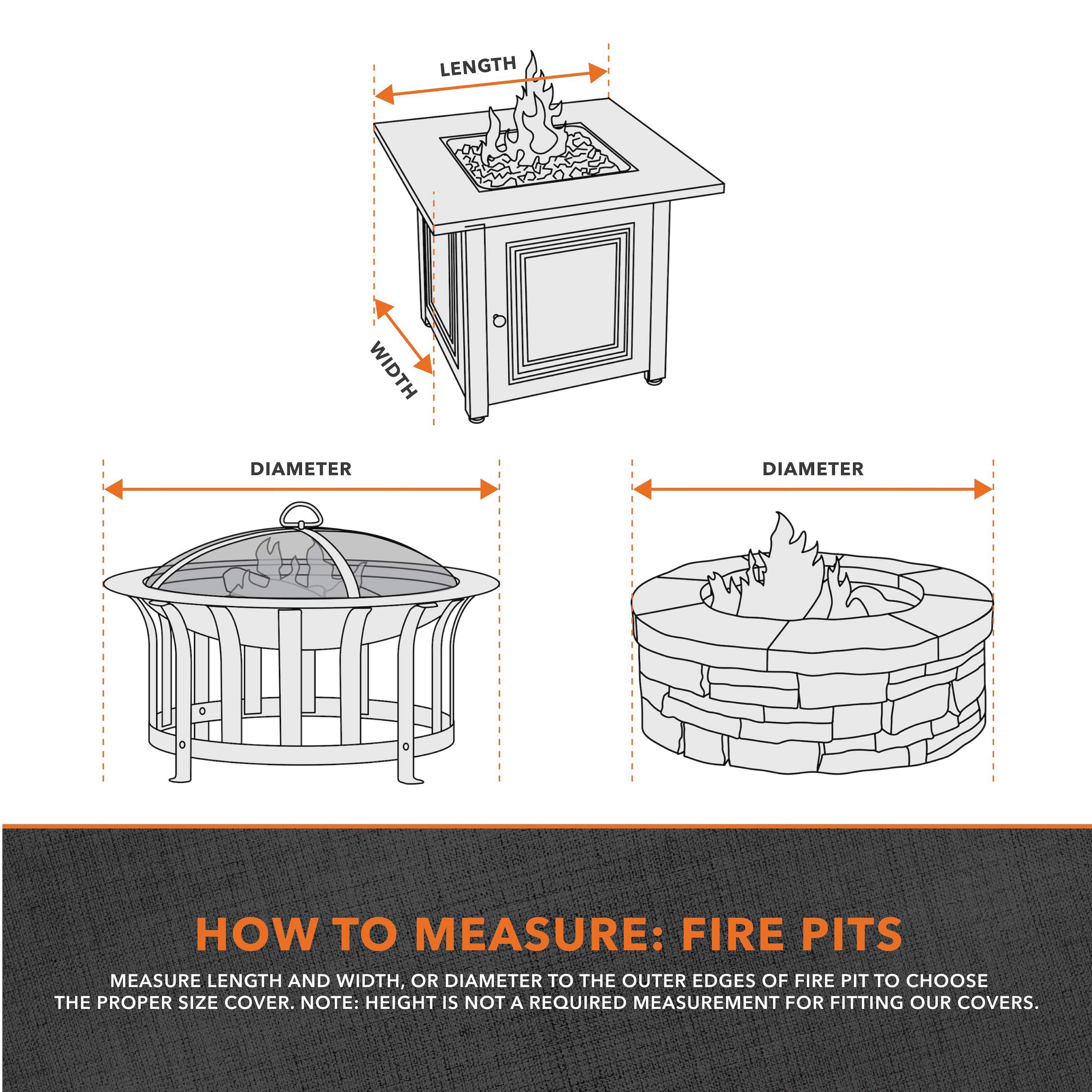 Modern Leisure Garrison Square Fire Pit Table Cover, Waterproof, 32" Square x 22"H, Granite Gray