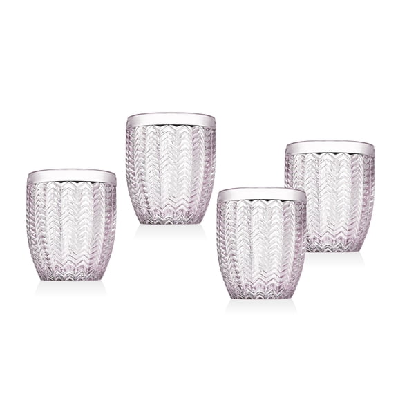 Twill Pink Set of 4 Double Old Fashion Glasses 11oz