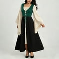 thumbnail image 5 of Womens Gothic Dress Witch Costume Medieval Renaissance Lace Up Corset Bell Sleeve High Waist Flare Maxi Gown for Halloween Cosplay Party, Green, M, 5 of 8