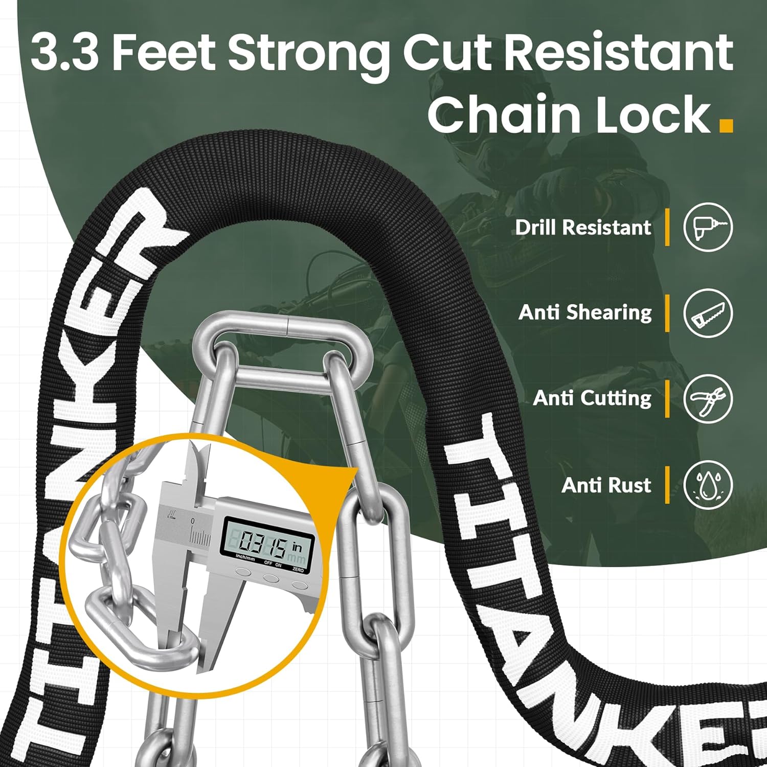 Bike Chain Lock with Keys, 3.3 Feet Security Heavy Duty Anti-Theft Bicycle Chain Locks for Bike, Motorcycle, Bicycle, Door, Gate, Fence, Grill (6mm, 8mm, 10mm Thick Chain)
