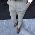 thumbnail image 2 of FRSASU Men's Plaid Dress Pants Mid Waist Slim Fit Casual Suit Stretch Comfort Business Trousers with Pockets Gray, 2 of 4