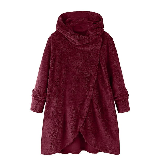 Fuzzy Fleece Jacket for Winter Women Plus Size Hooded Sweater with
