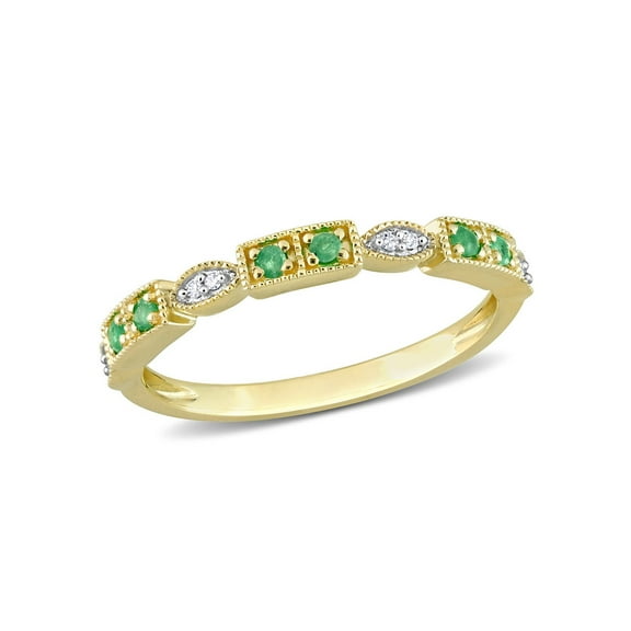 Gem & Harmony 1/8 Carat (Ctw) Emerald Semi-Eternity Band Ring in 10K Yellow Gold for Women