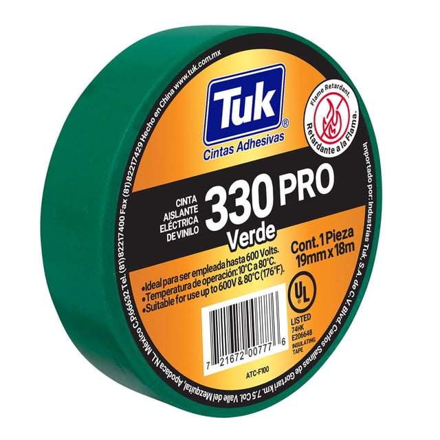 Pack De 3 Cinta Aislante Eléctrica Vinilo Verde 19Mmx18M