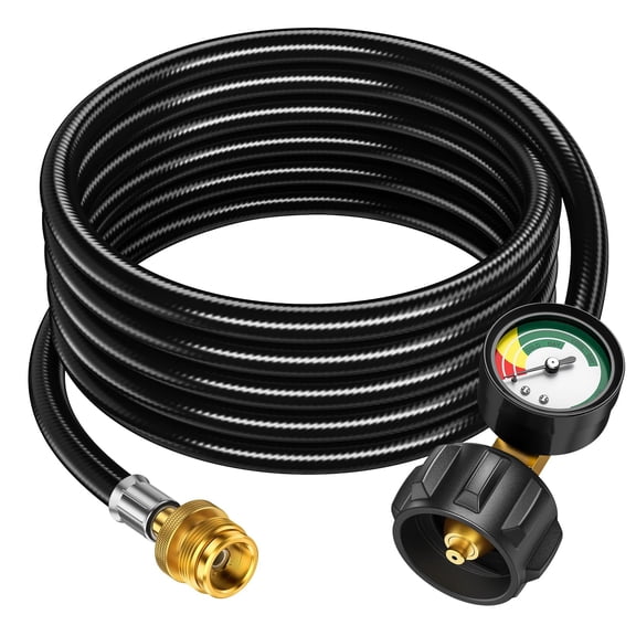 12FT Propane Hose Adapter with Gauge - Convert 1lb to 20lb Propane Tank for Weber Q Grill, Coleman Camp Stove, Blackstone Griddle, Buddy Heater
