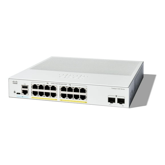 Cisco Catalyst 1200-16P-2G - Switch - L3 - smart - 16 x 10/100/1000 (PoE+) + 2 x Gigabit Ethernet SFP - rack-mountable - PoE+ (120 W)