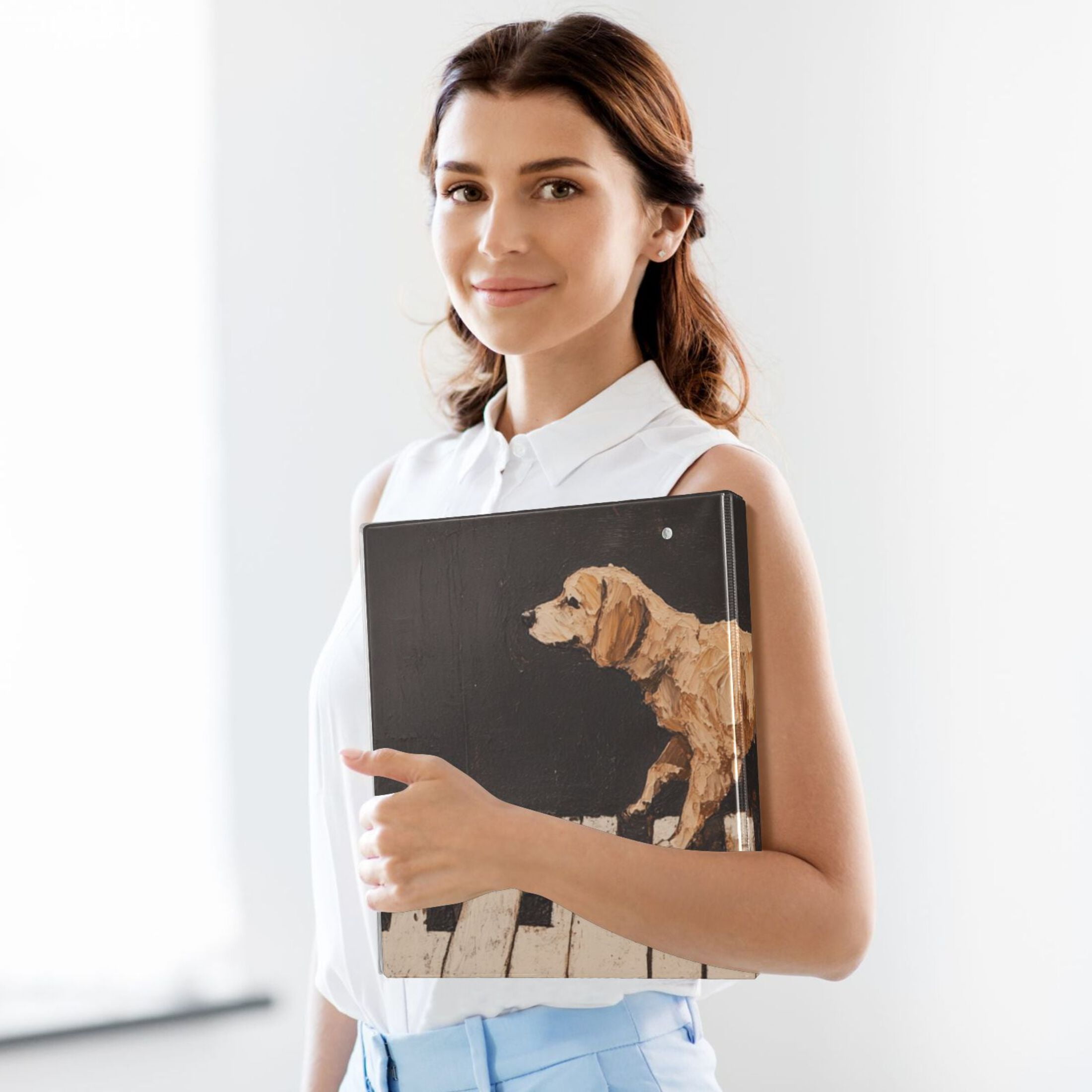Dog on Piano 3 Ring Binders 1.5 inch Hardcover File Folders with Interior Pockets A4 Size Organizer for School Office Hospital