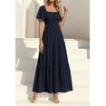 thumbnail image 3 of PRETTYGARDEN Summer Dresses for Women Boho Swiss Dot Smocked Square Neck Short Sleeve Spring Wedding Guest Maxi Dress, 3 of 10