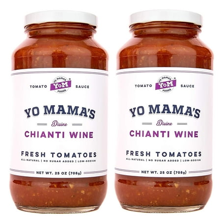 Yo Mama’s Foods Gourmet Chianti Wine Pasta Sauce - (2) 25 oz Jars - No Sugar Added, Gluten Free, Preservative Free, Keto and Paleo Friendly, and Made with Whole, Non-GMO