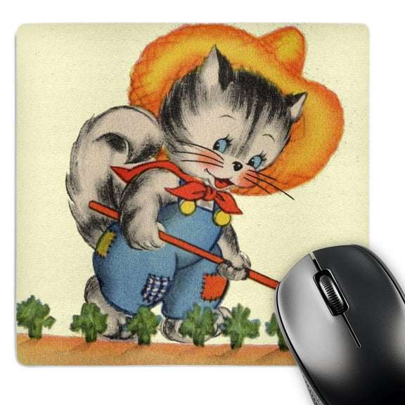 3dRose, Kitten Farmer With Straw Hat Artwork, MousePad