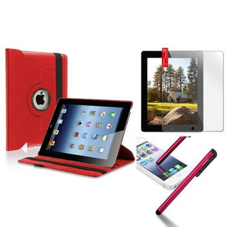 Insten For Apple iPad 4 4G Gen 3 3rd 2 360 Rotating Magnetic PU Leather Case Cover Red
