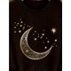 thumbnail image 3 of Elegant Sun & Moon Print Crew Neck T-Shirt for Women, Cotton Knit Fabric, Short Sleeve Regular Fit Top wjavascript:ith Applique Detail, Slight Stretch Pullovers for Spring/Summer/Fall, 3 of 6