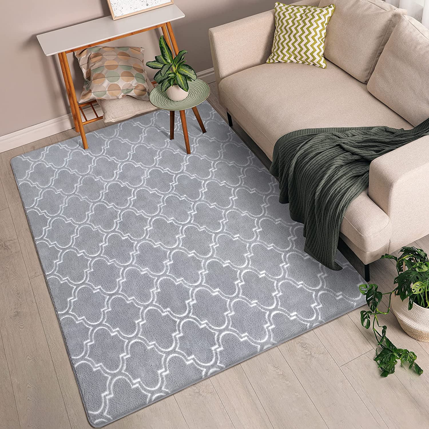 Lochas Soft Modern Area Rug Boho Geometric Rugs for Bedroom Living Room Nursery Modern Home Decor Carpet,4'x6',Gray & White