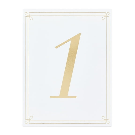 White with Gold Foil Wedding Table Numbers, 4.25" x 5.5", 25 Pieces, by Way To Celebrate