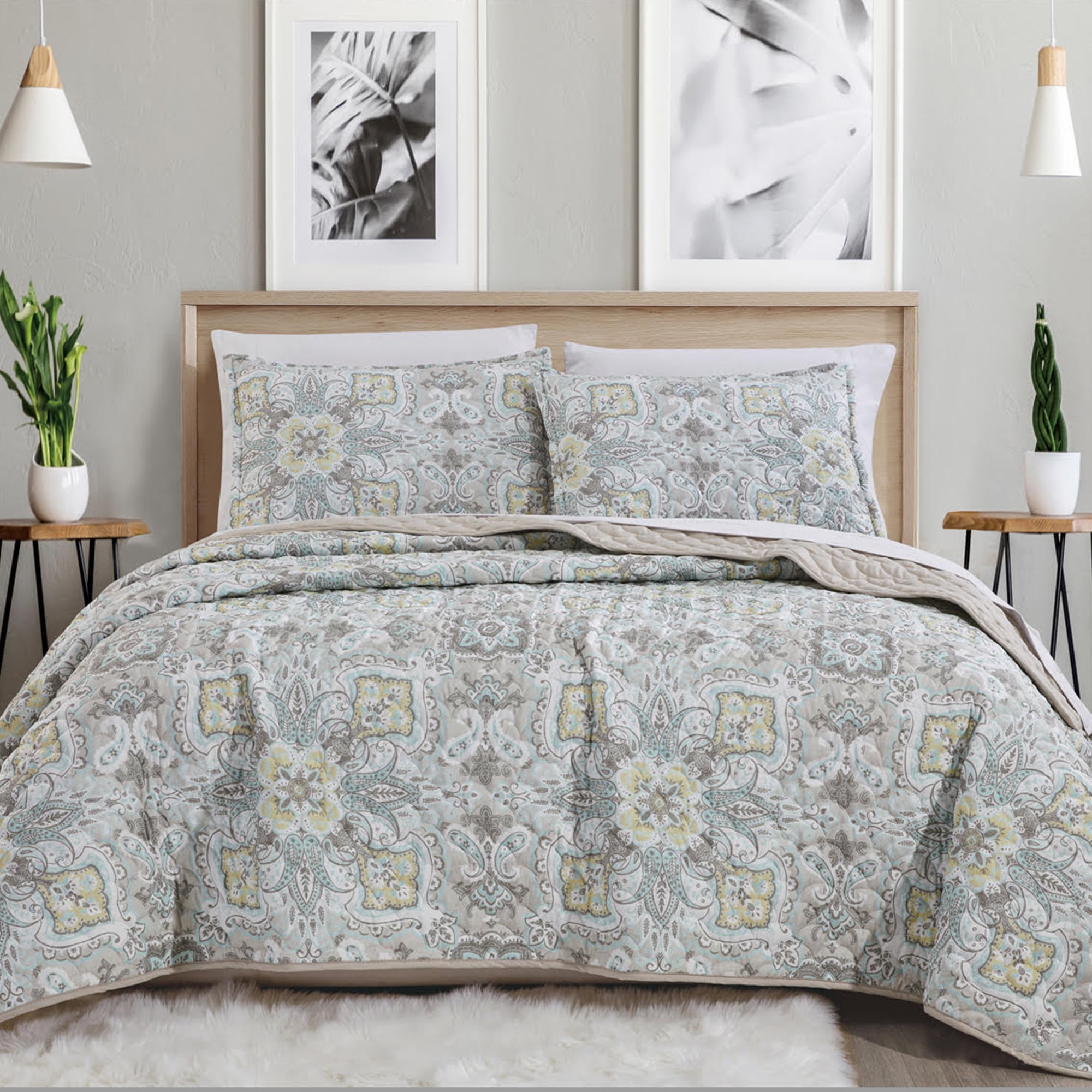 HGMart Reversible Quilt Coverlet Set 3 Piece Microfiber Bedspread