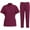 Wine, variant on Women's Scrub Set Solid Color Scrubs Nursing Uniforms Professional Scrub Crew Neck Top and Loose Straight Pants Nurse Female Workwear