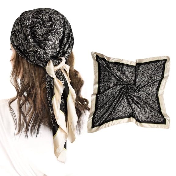 XXXFLOWER Square Satin Head Scarf for Women's Hair Beach Bandanas Large Headbands 35" Boho Headwear Black