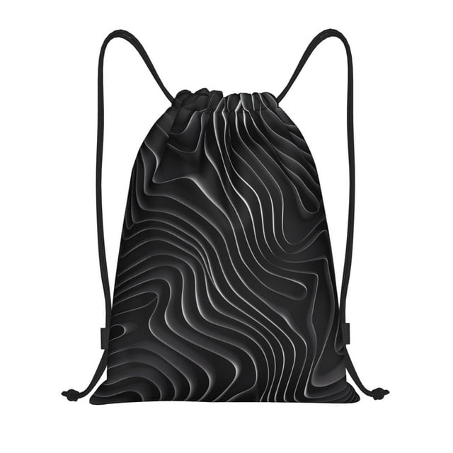 Saiise Abstract Black And White Waves Pattern Sports Drawstring Backpack - String Swim Gym Bag with Wet Proof Pocket for Women&Men-Medium