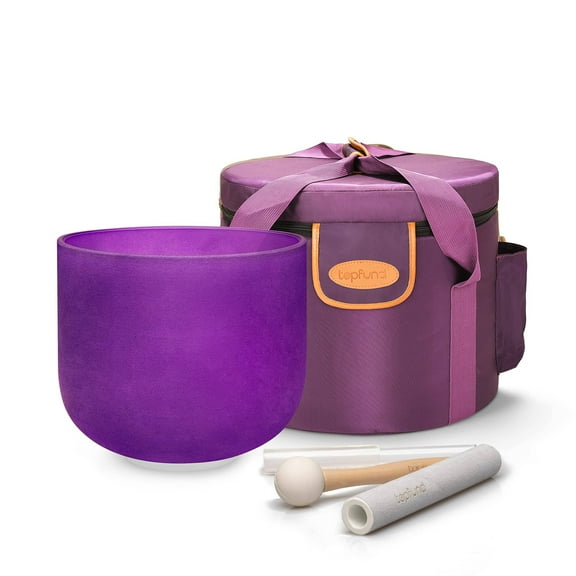 TOPFUND 440Hz Purple B Note 10 inch Crystal Singing Bowl Crown Chakra with Heavy duty carrying case and Suede Stick