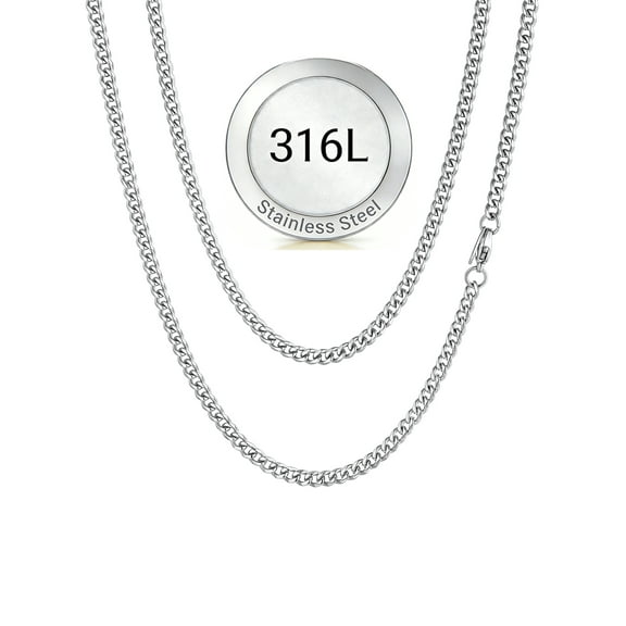 ChainsHouse Silver Cuban Link Chain Necklace for Men Women Stainless Steel 3mm Chunky Chains Choker Necklaces Mens Jewelry Gift, 28 Inches