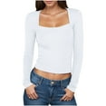 thumbnail image 2 of Aloohaidyvio Long Sleeve T Shirt for Women No Boundaries Square Neck Going Out Tops Double Lined Tight Shirt Y2K Crop Top Slim Fit, 2 of 7