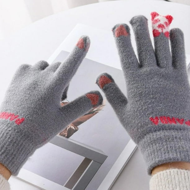 Rufa Panda Pantalla táctil con forro polar y guantes de invierno unisex • Poliéster térmico grueso y resistente al viento • Gris azul marino beige rosa rosa azul púrpura • 22x13cm Ciclismo cálido al