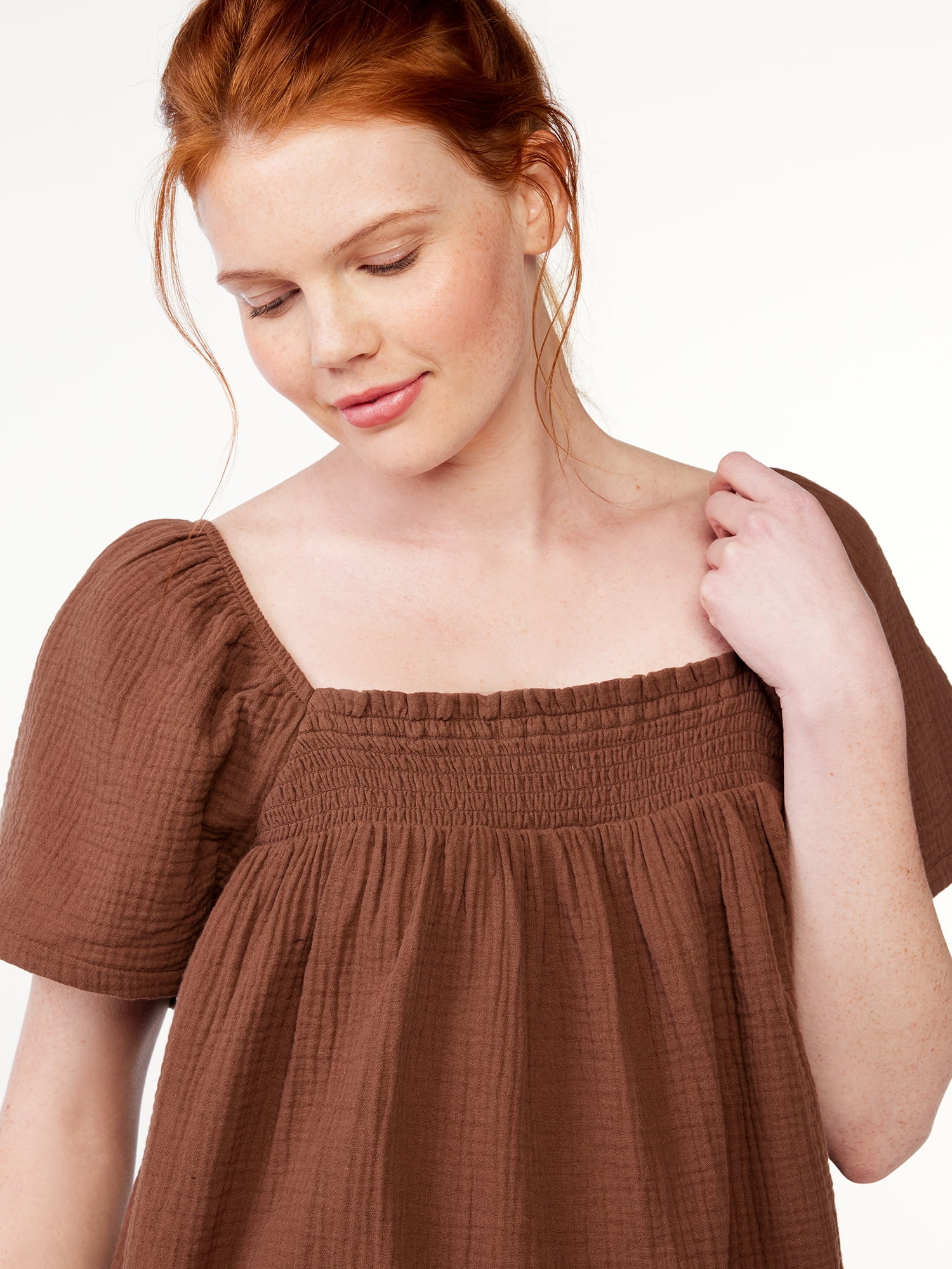 Joyspun Women's Puff Sleeve Gauze Sleep Top, Sizes S to 3X