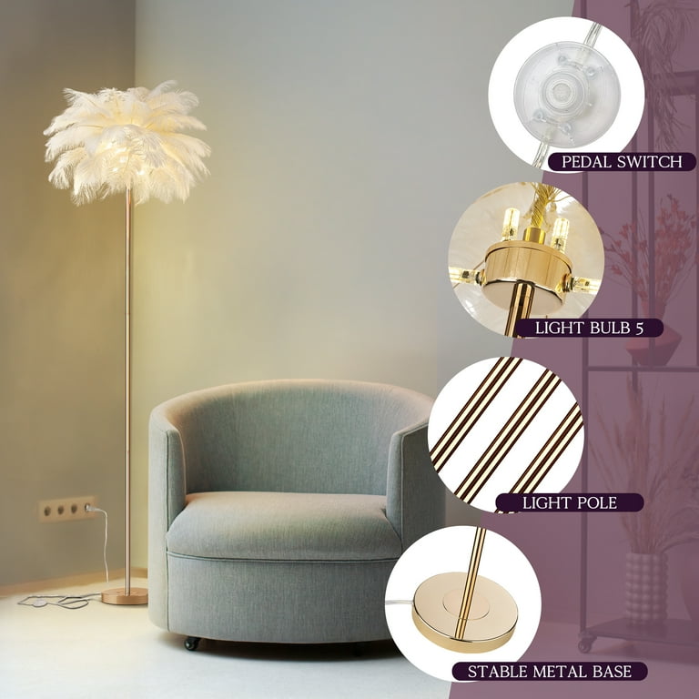 SIEPUNK Floor Lamps for Living Room with Remote, Pole Lamps with Beige  Linen Lamp Shade