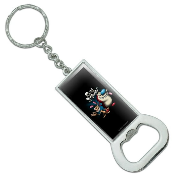 Ren and Stimpy Airbrush Keychain Rectangle Chrome Plated Metal Bottle Cap Opener