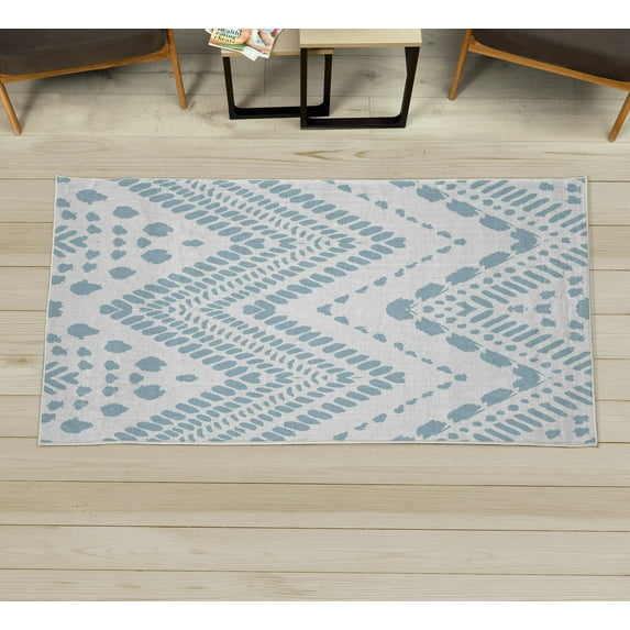 Chevron Decorative Rug, Hand Drawn Aztec Pattern Primitive Clan Motif with Dashed Lines Artwork, Quality Carpet for Bedroom Dorm and Living Room, 6 Sizes, Pale Slate, by Ambesonne