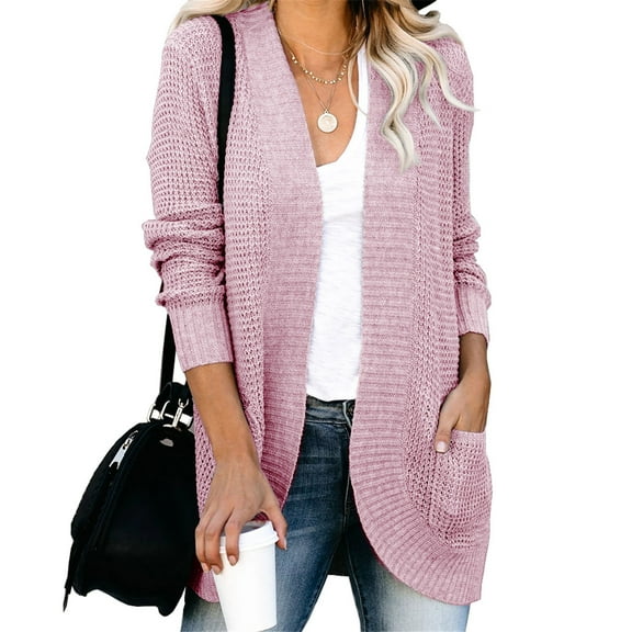 Dellytop Womens Loose Open Front Cardigan Long Sleeve Casual Knit Sweaters Coat With Pockets