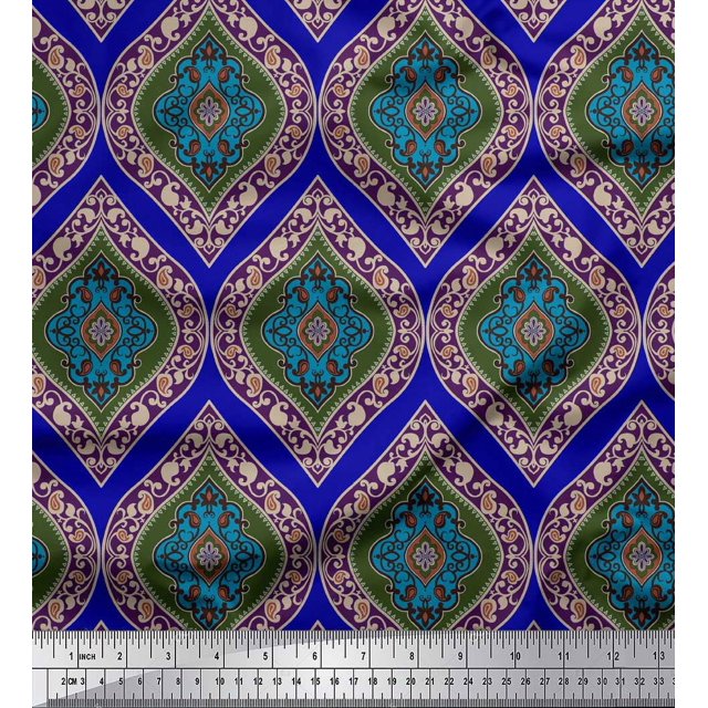 Soimoi Blue Rayon Fabric Seamless Damask Fabric Prints By Yard 42 Inch Wide