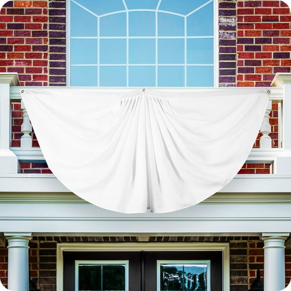 G128 Solid White Color Pleated Fan Flag | 3x6 Ft | Printed 150D Polyester | Color Fan Flag Decoration, Indoor/Outdoor, Vibrant Colors, Brass Grommets
