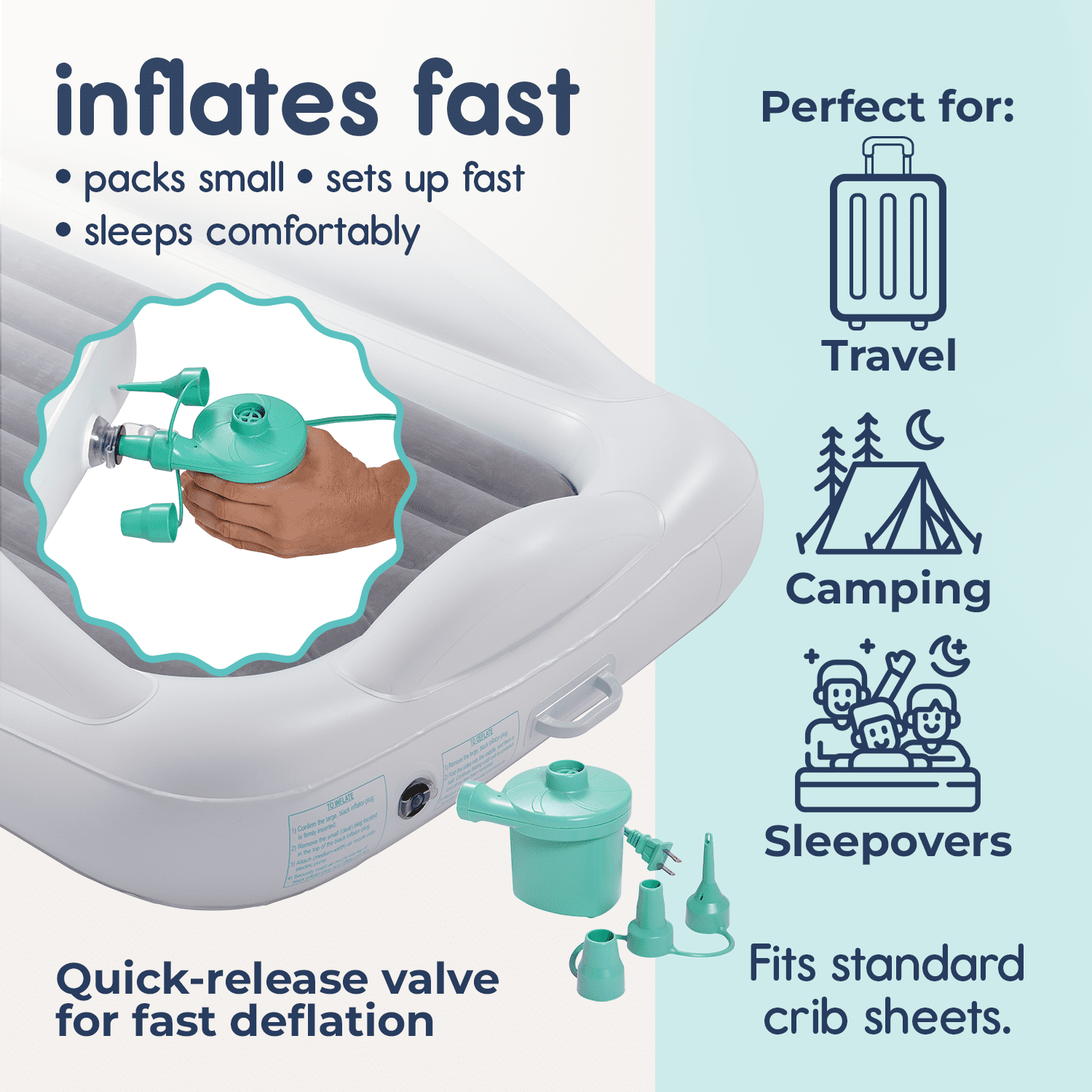 Hiccapop Inflatable Toddler Travel Bed with Safety Bumpers, 4-Sided Portable Toddler Bed for Kids, Toddler Air Mattress, Kids Air Mattress, Gray