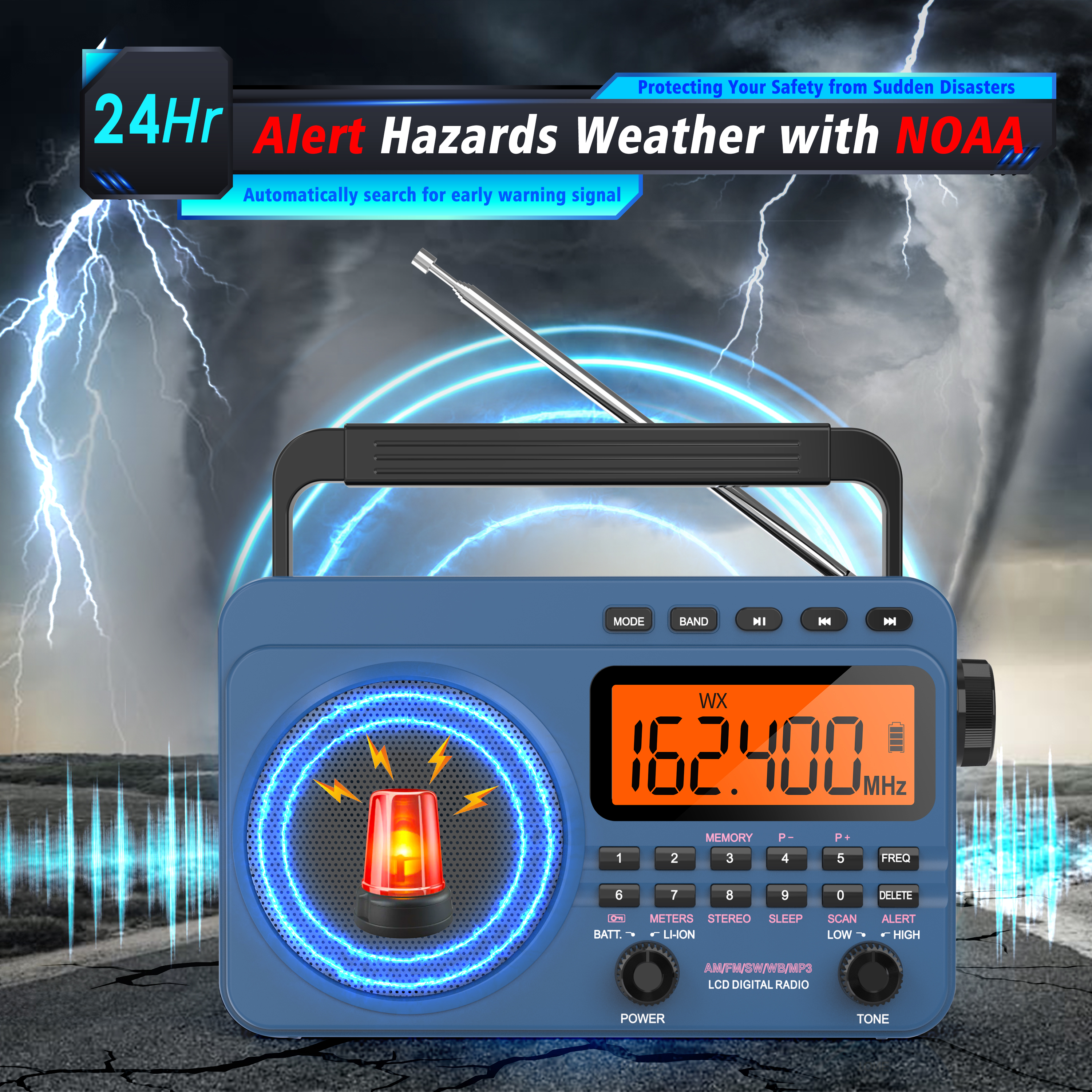 Greadio Portable AM/FM Weather Radio 4000mAh Battery photo 7
