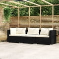 thumbnail image 1 of vidaXL 3-Seater Sofa with Cushions Black Poly Rattan, 1 of 4