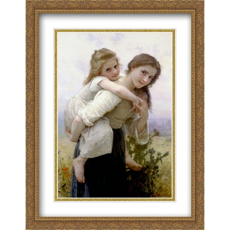 Not too Much to Carry 2x Matted 28x36 Large Gold Ornate Framed Art Print by Bouguereau, William Adolphe