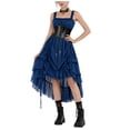 thumbnail image 5 of Jsaierl Women's Gothic Steampunk Corset Dress Square Neck High Low Ruffle Layered Halloween Cosplay Costume, 5 of 8