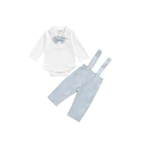 

Sunisery Newborn Infant Baby Boy Formal Clothes Gentleman Suit Bow Romper Suspender Pants Outfits Light Blue 3-6 Months