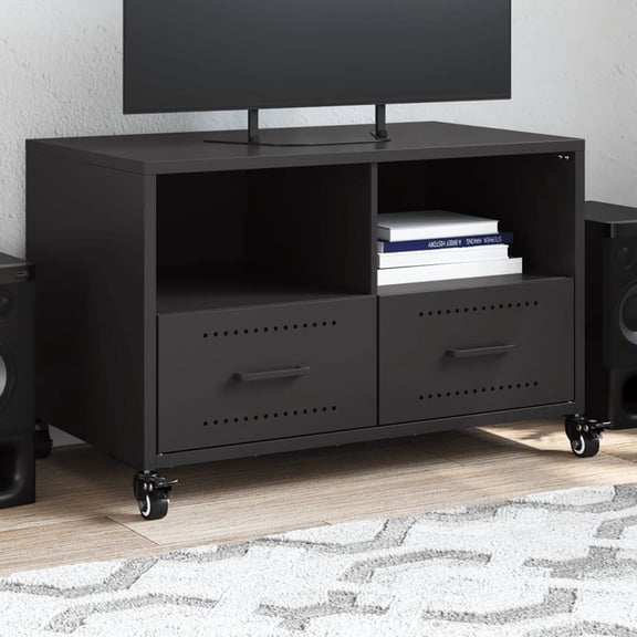 vidaXL TV Cabinet Black Cold-rolled steel Compact TV Cabinet