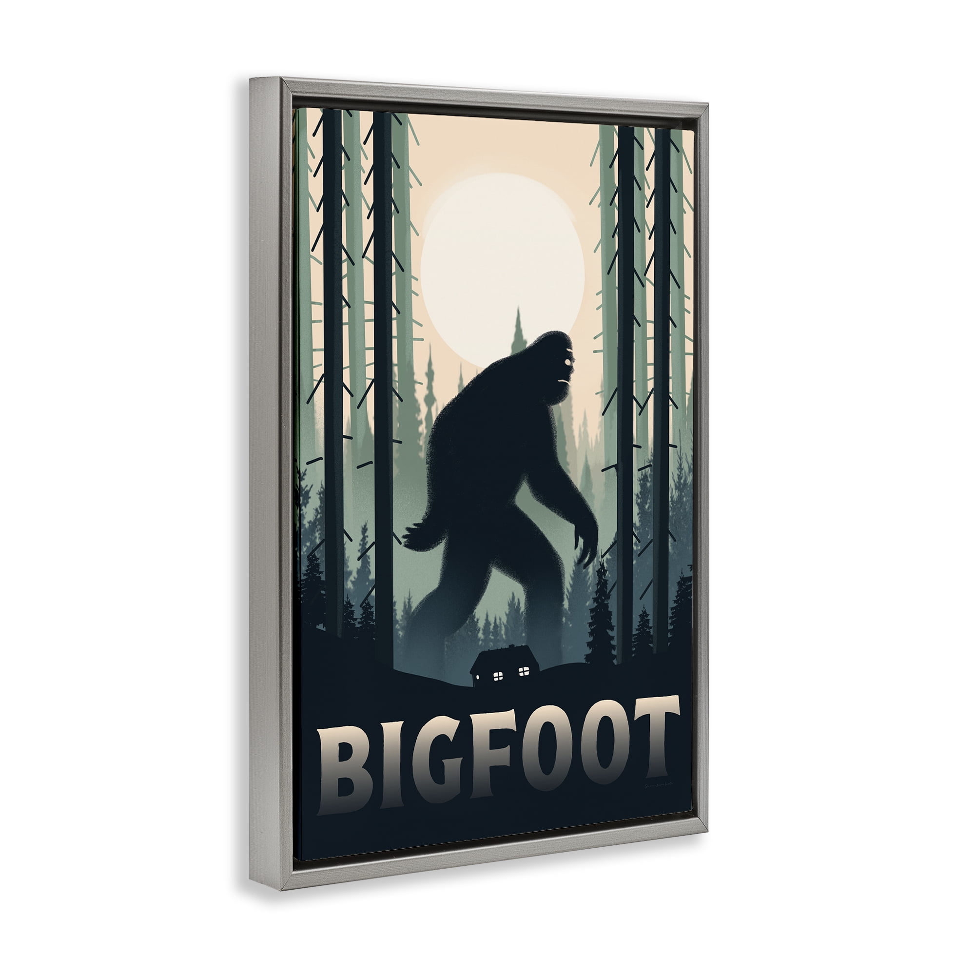 Stupell Industries Forest Creature Cabin in Woods Gray Framed Floater Canvas Wall Art, design by Omar Escalante