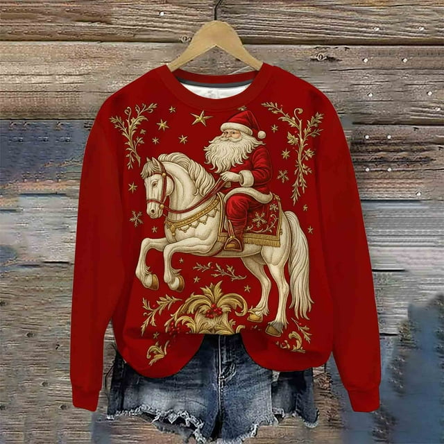 YABCSAZ Vente de Liquidation Vêtements pour Femmes! Chandail en Molleton Vintage Imprimé Col Rond Décontracté Sportif à Manches Longues, Chandails à Capuchon pour Femmes Hommes, Cadeaux de Noël!