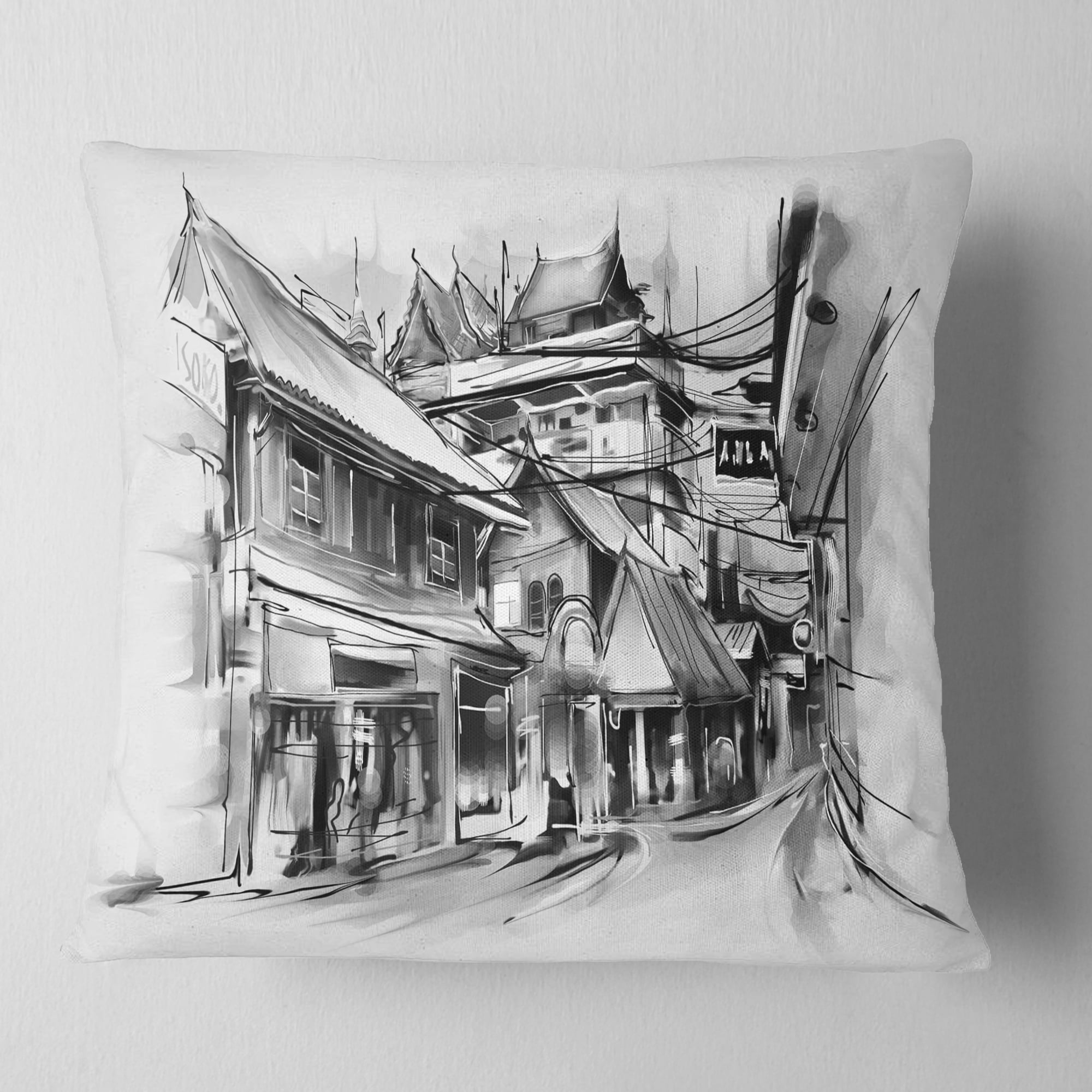 Designart City Street Illustration - Cityscape Throw Pillow - 16x16