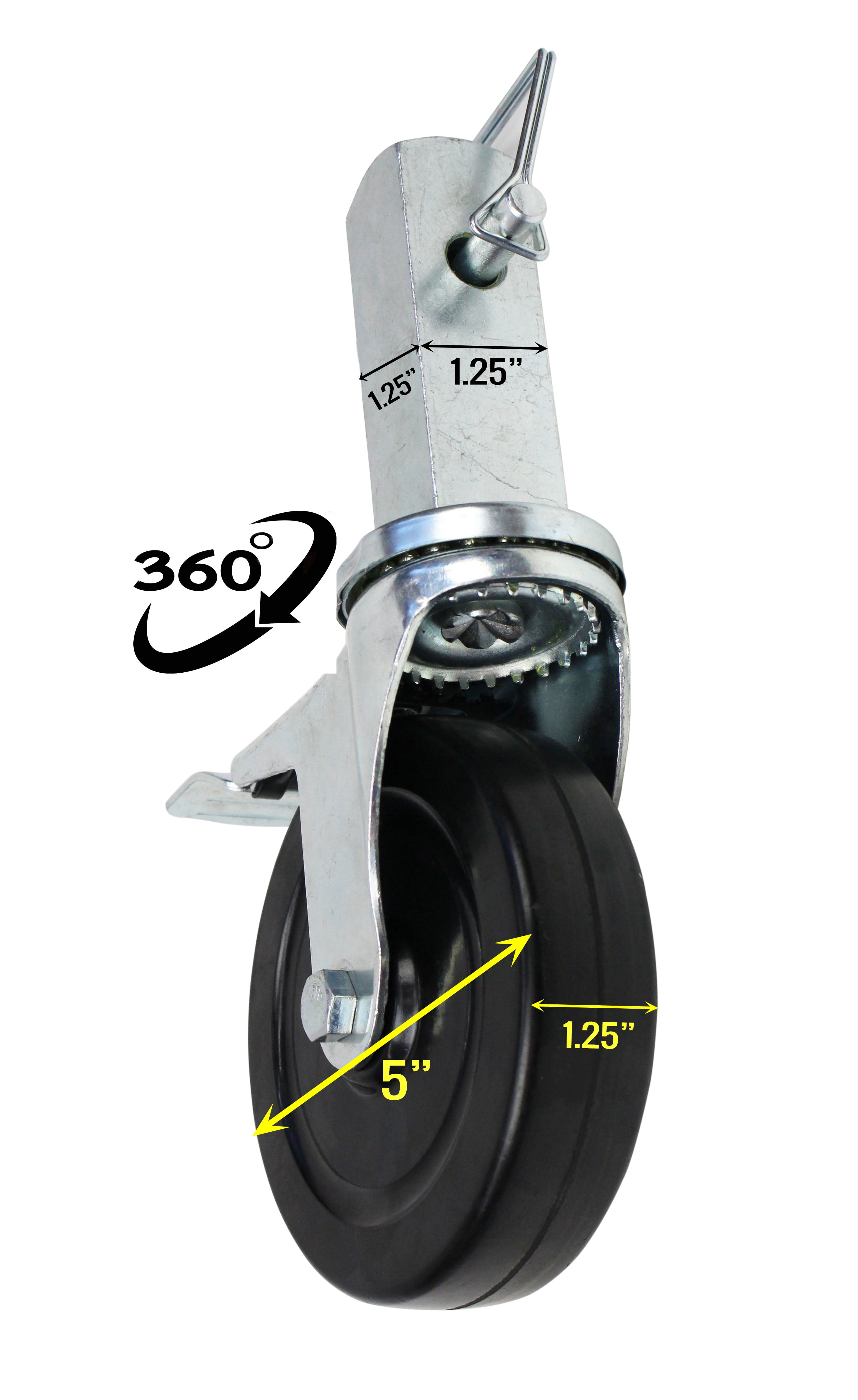 RK 5-inch Hard Rubber Wheel Solid Plate Casters with Brake, Set of 4