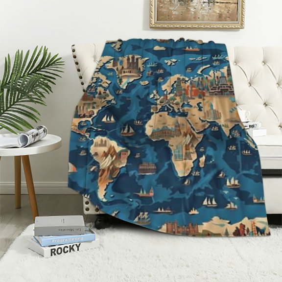 Sheronv World Map Countries Cities Warm Lightweight Blanket Soft Fleece Blankets, Throw Blanket for Living Rooms Sofa Decor - All Seasons Flannel Material Blanket 40x50in